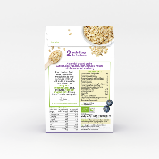 Little Freddie- Organic blueberry & banana 7 grain porridge( Tent Box- 2*80g) - Image 2