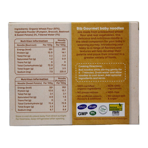 Bib Gourmet Organic Pumpkin, Broccoli, Beetroot & Sweet Potato Baby Noodles (30g x 8) - Image 2